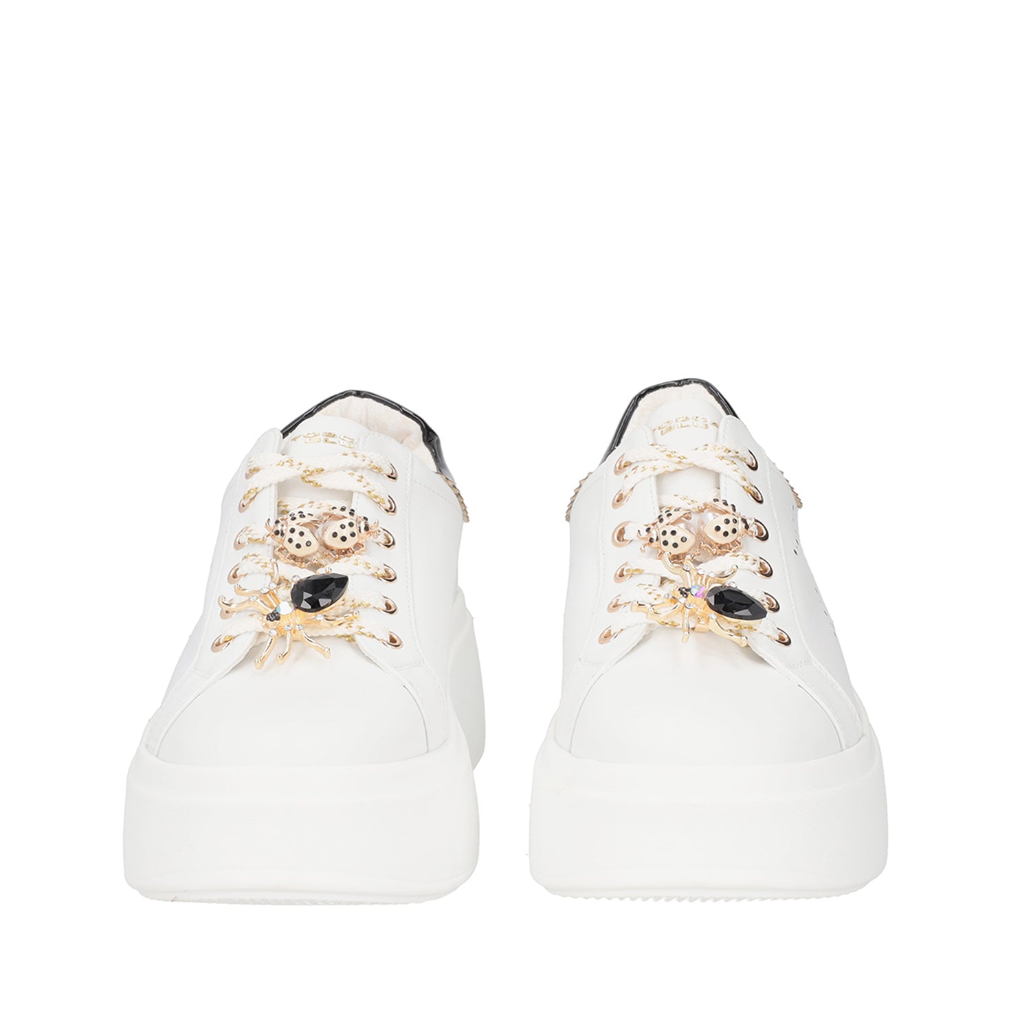 WHITE/BLACK VANITY SNEAKER WITH JEWEL LADYBUGS AND SPIDERS