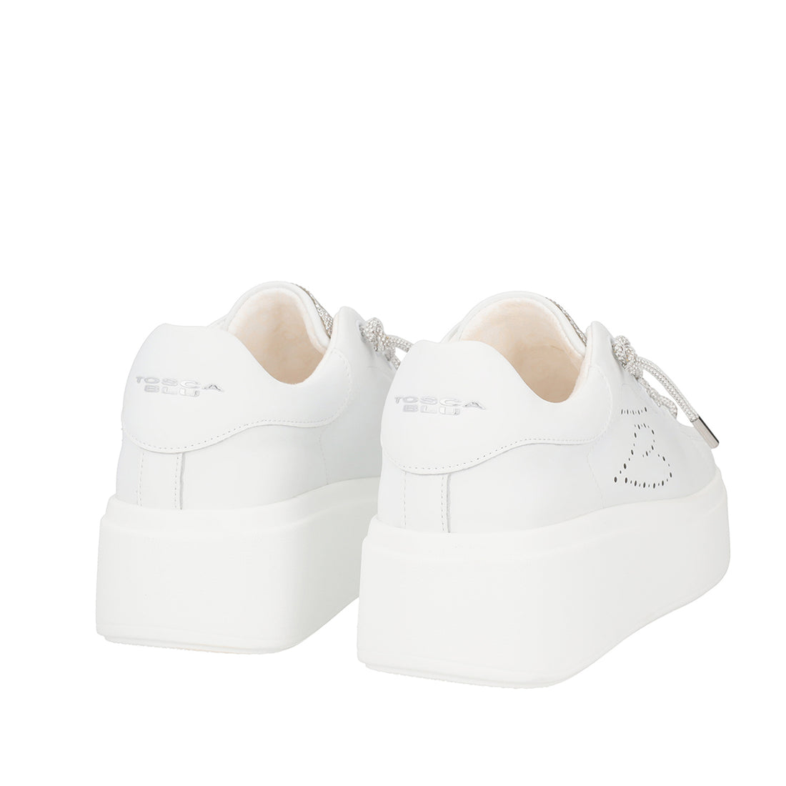 WHITE/SILVER VANITY SNEAKER IN LEATHER WITH MICRO RHINESTONES