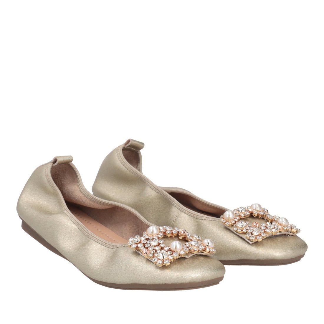 GOLD BETTY BALLERINA SHOES WITH JEWEL ACCESSORY