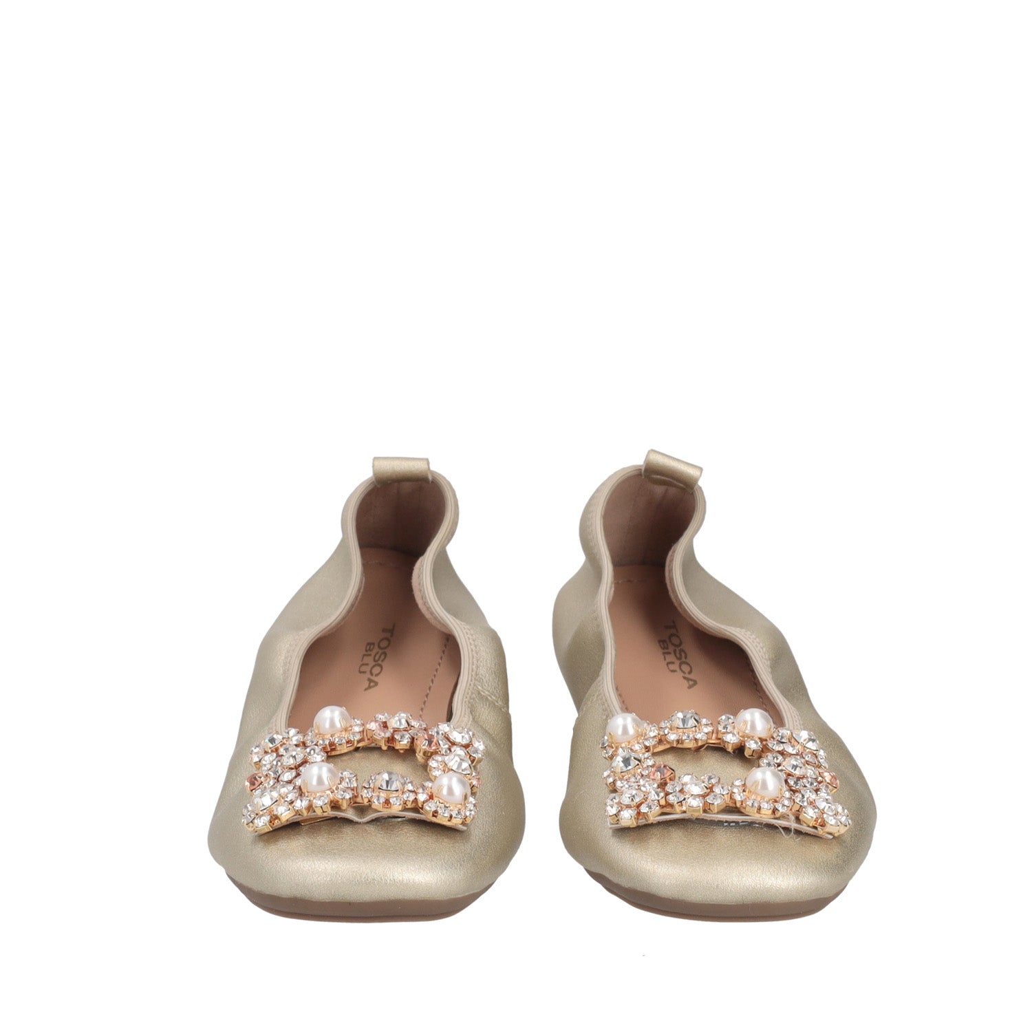 GOLD BETTY BALLERINA SHOES WITH JEWEL ACCESSORY