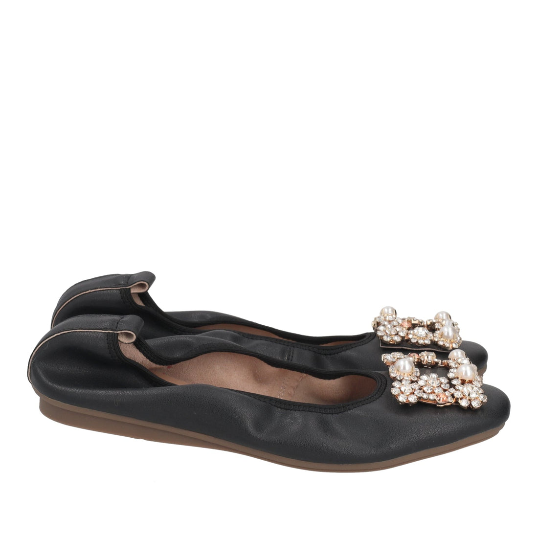 BLACK BETTY BALLERINA SHOES WITH JEWEL ACCESSORY