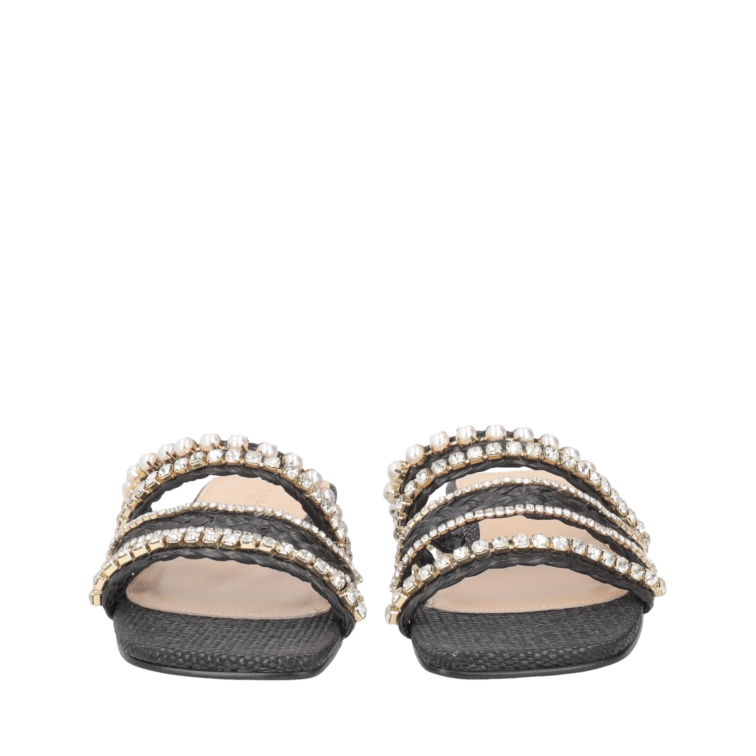 BLACK FRIDA SLIPPERS WITH RHINESTONES AND PEARLS