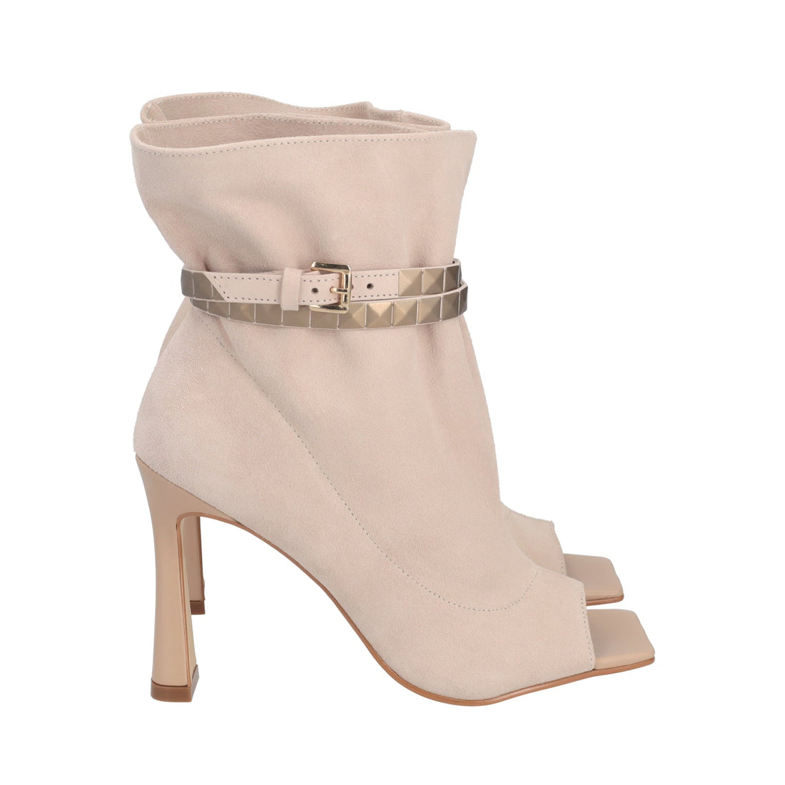 BEIGE GISELLE ANKLE BOOTS WITH STUDS