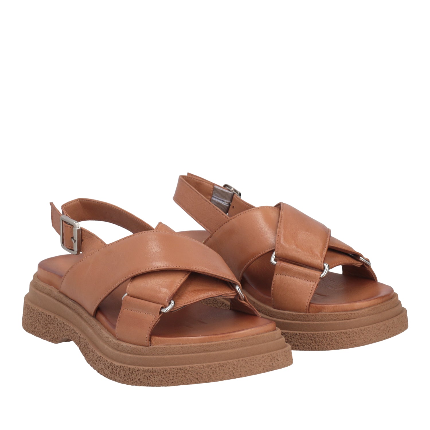 TAN MARTINA SANDAL WITH CROSSED STRAPS