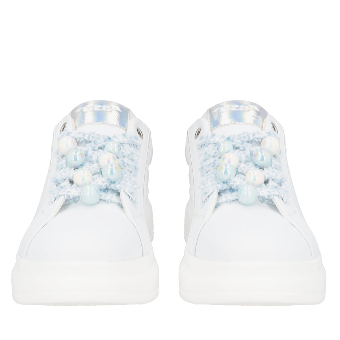 WHITE/LIGHT BLUE BELLATRIX SNEAKER WITH BOREAL EFFECT PEARLS