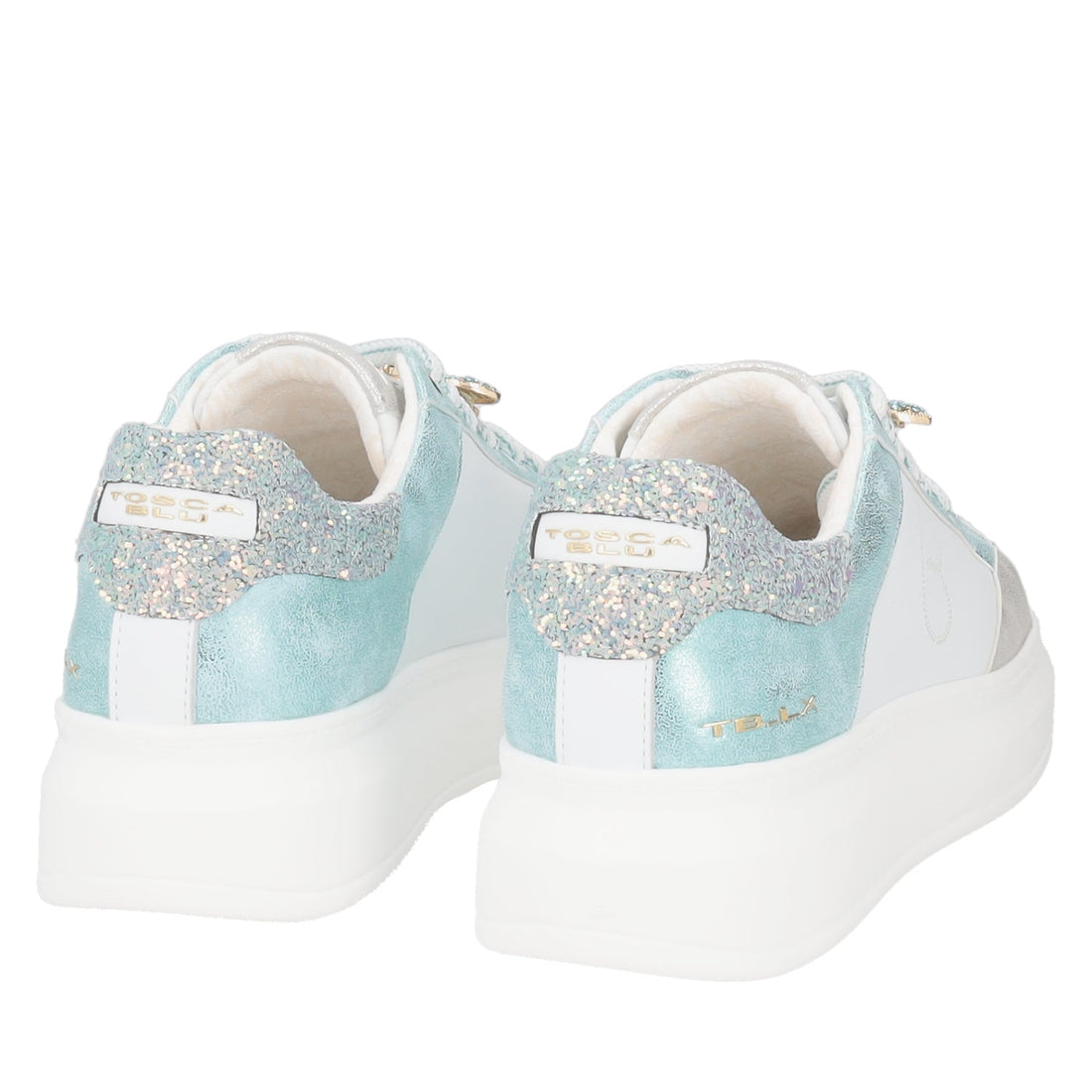 WHITE/AQUA BELLATRIX LEATHER SNEAKER WITH ACCESSORY