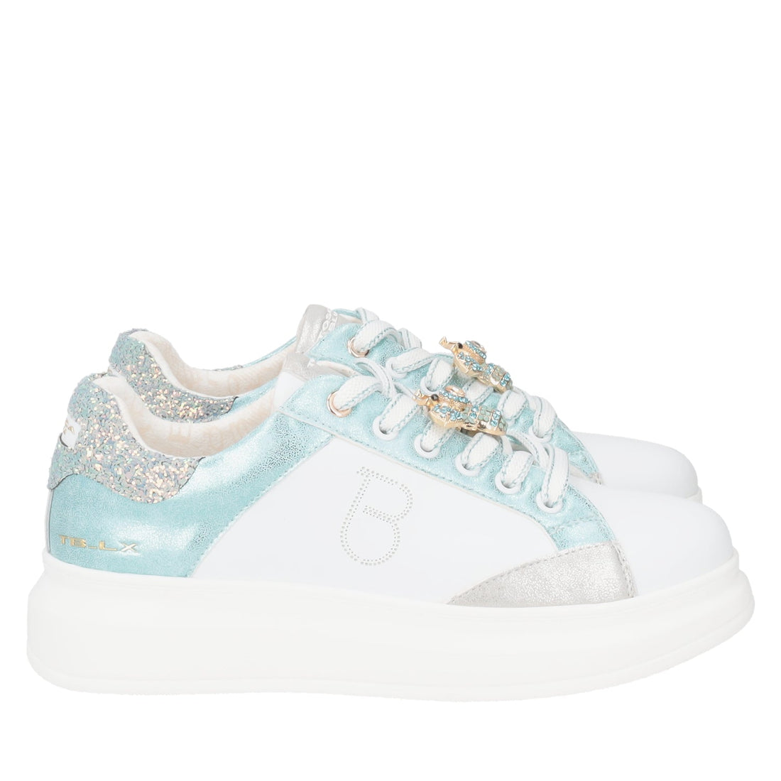 WHITE/AQUA BELLATRIX LEATHER SNEAKER WITH ACCESSORY