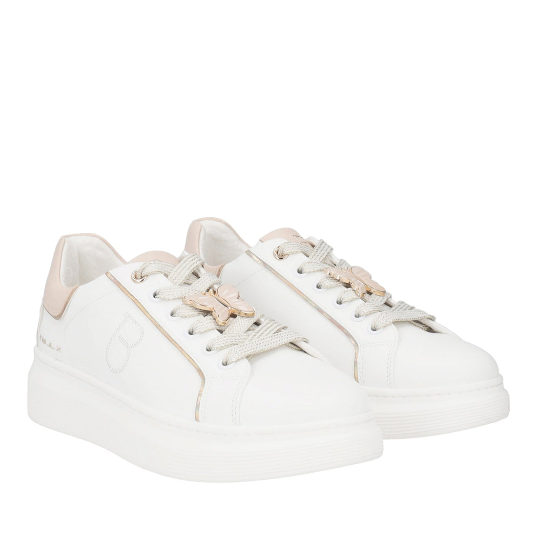 WHITE/BEIGE FENICE LEATHER SNEAKER WITH BUTTERFLY