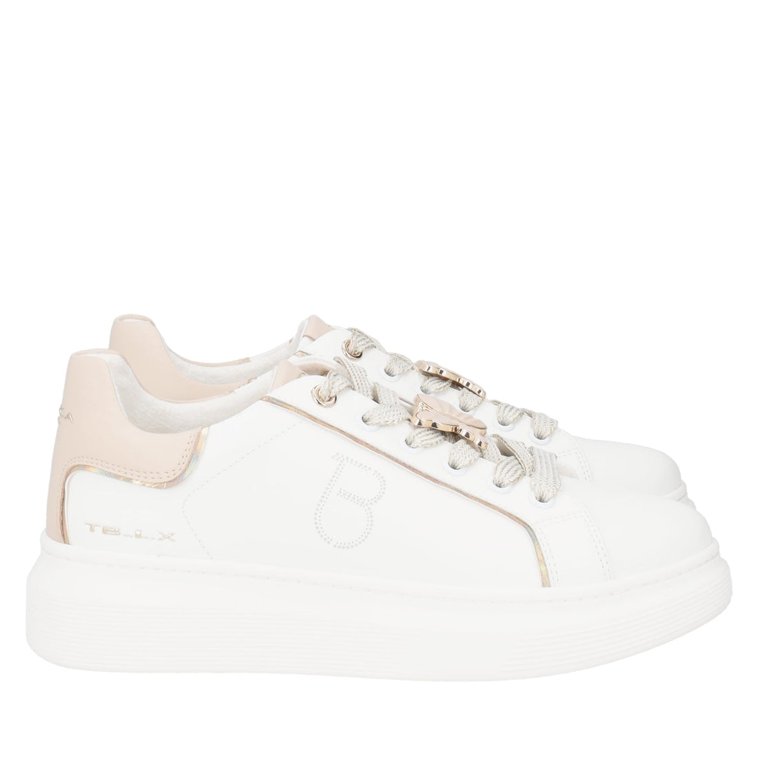 WHITE/BEIGE FENICE LEATHER SNEAKER WITH BUTTERFLY