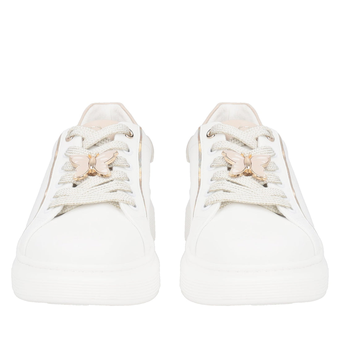 WHITE/BEIGE FENICE LEATHER SNEAKER WITH BUTTERFLY