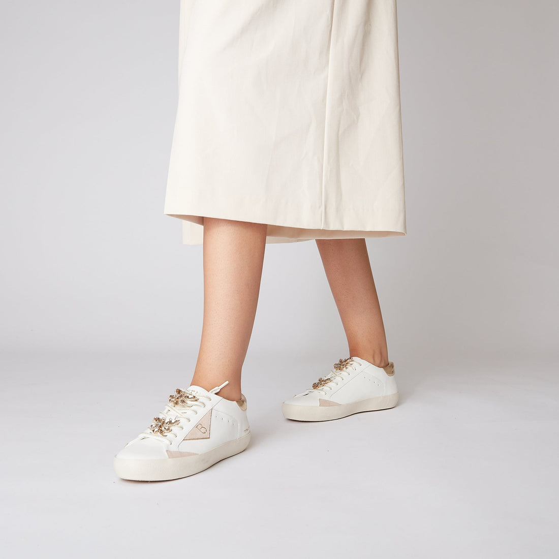 MILK/GOLD SIRIUS SNEAKER WITH JEWEL BUTTERFLIES
