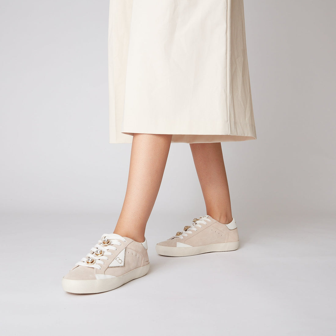 Sneaker Sirius in pelle con accessorio colore beige
