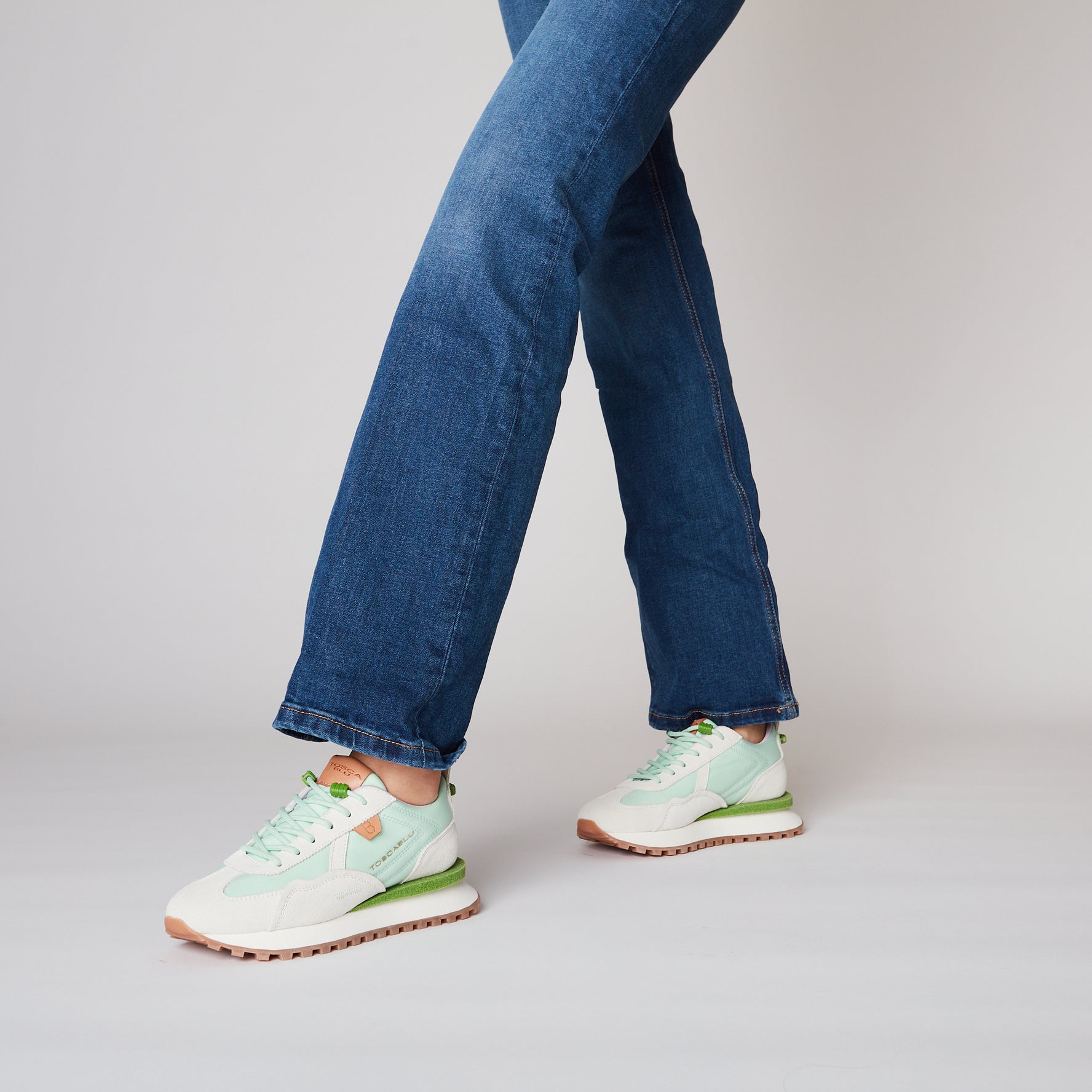 Light Green Blossom Sneaker In Suede And Microfiber
