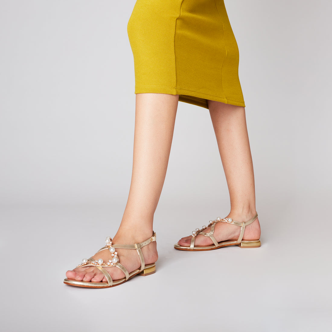 Gold Rainbow Sandal With Pearls And Rhinestone