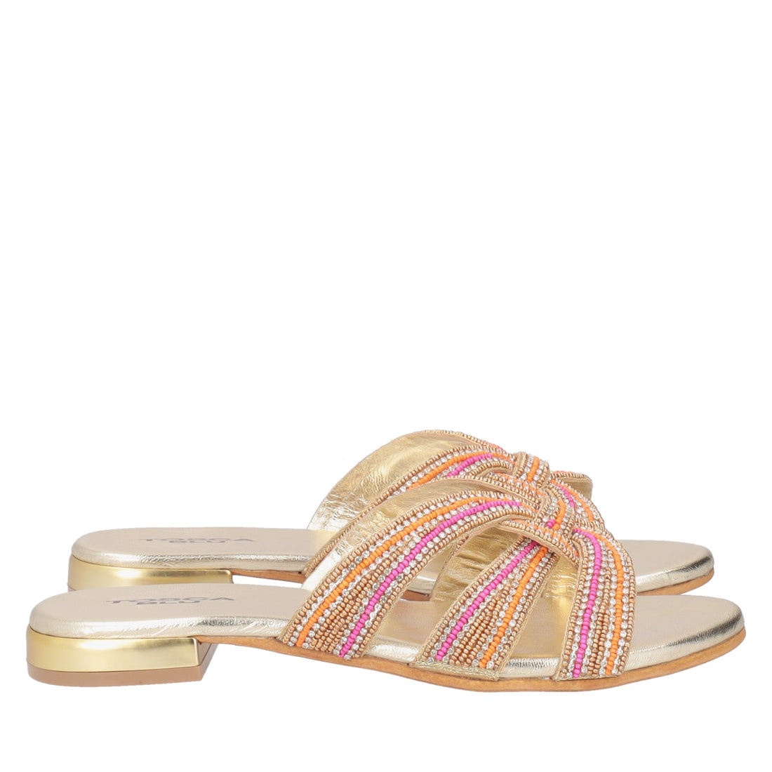 Ciabatta Rainbow con strass e perline colore oro