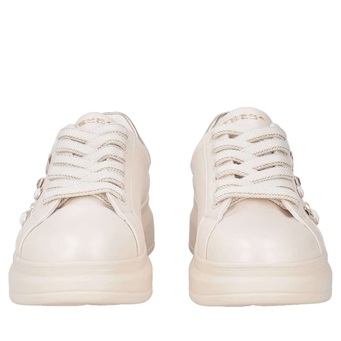 Sneaker gioiello Astrid in pelle con borchie colore beige