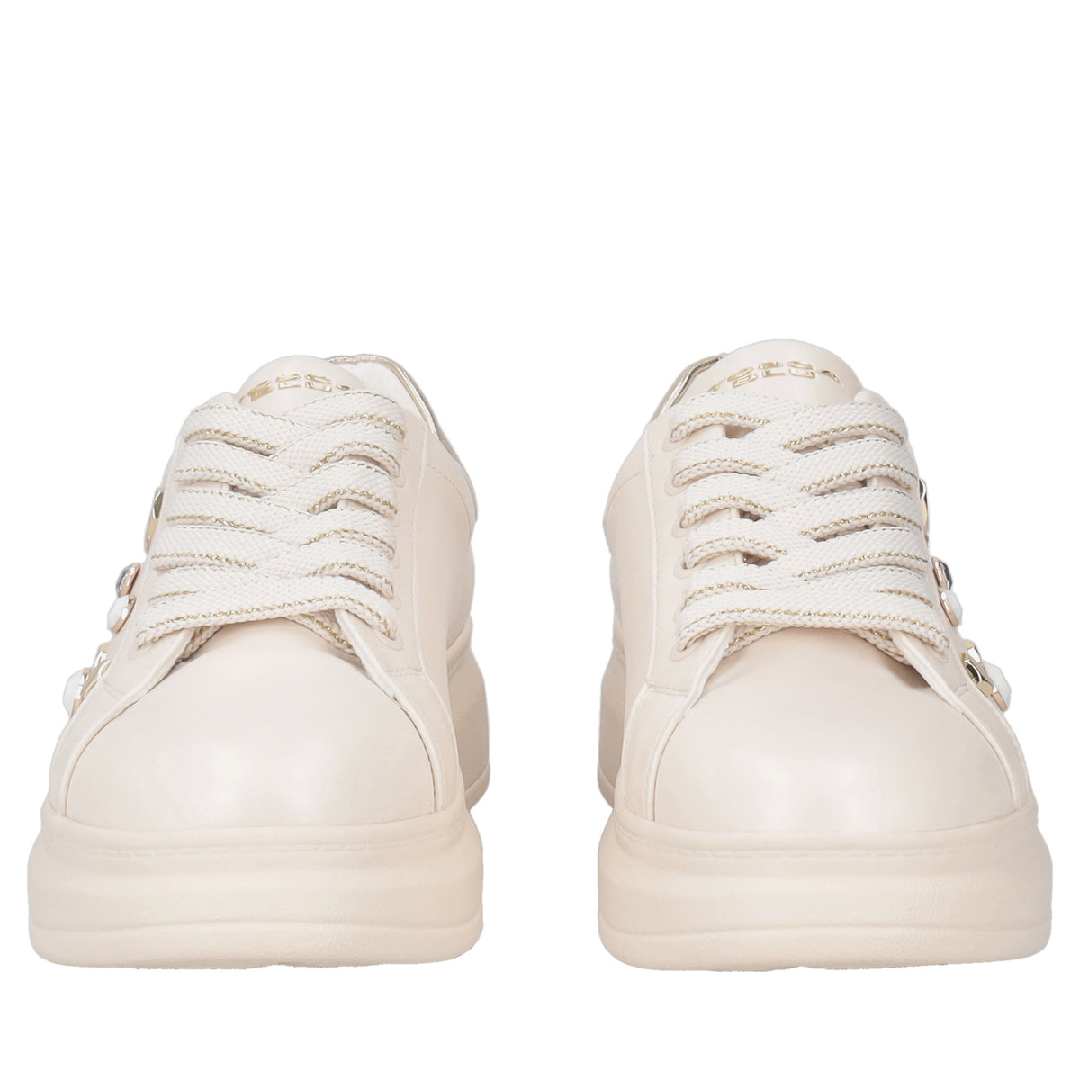 Sneaker gioiello Astrid in pelle con borchie colore beige
