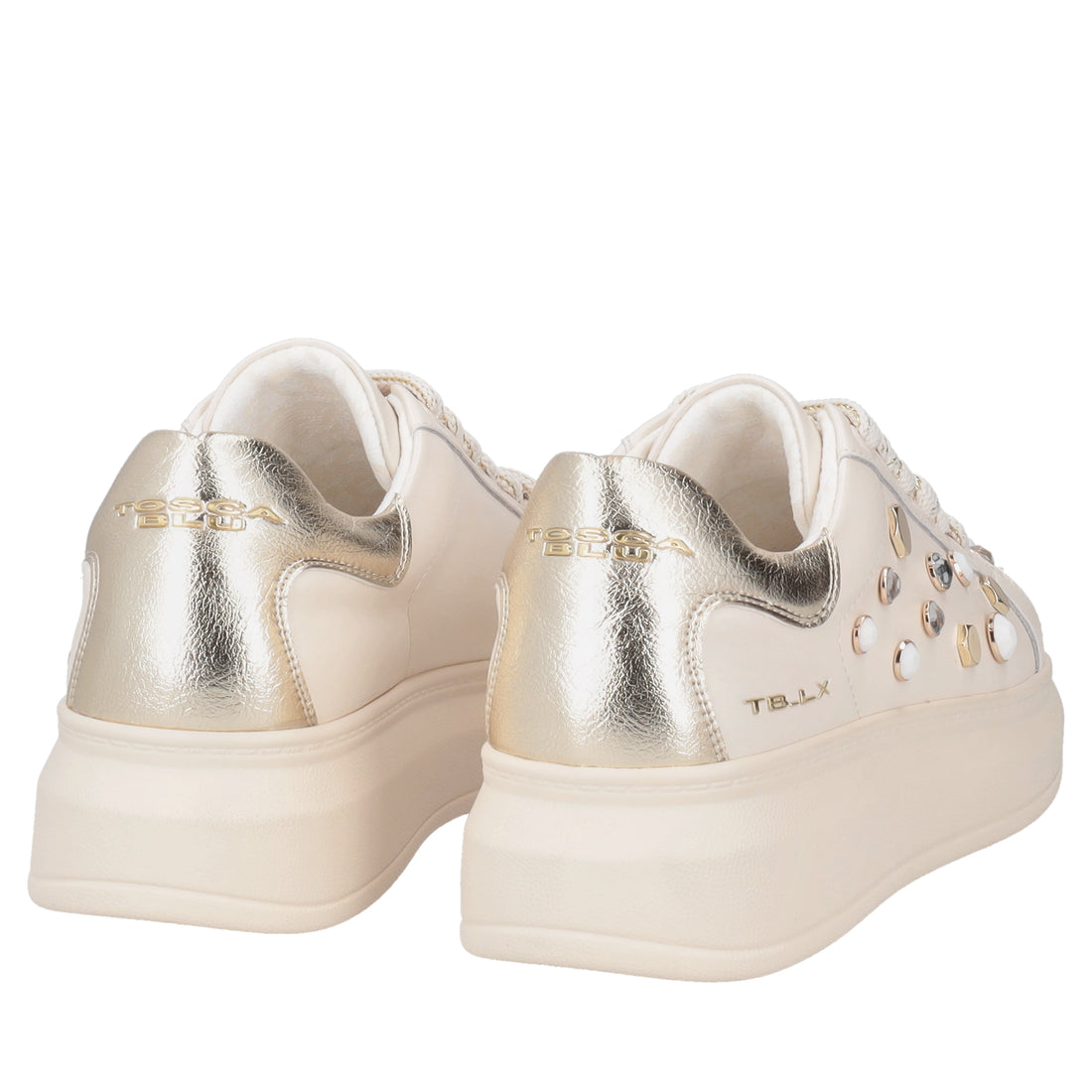 Sneaker gioiello Astrid in pelle con borchie colore beige