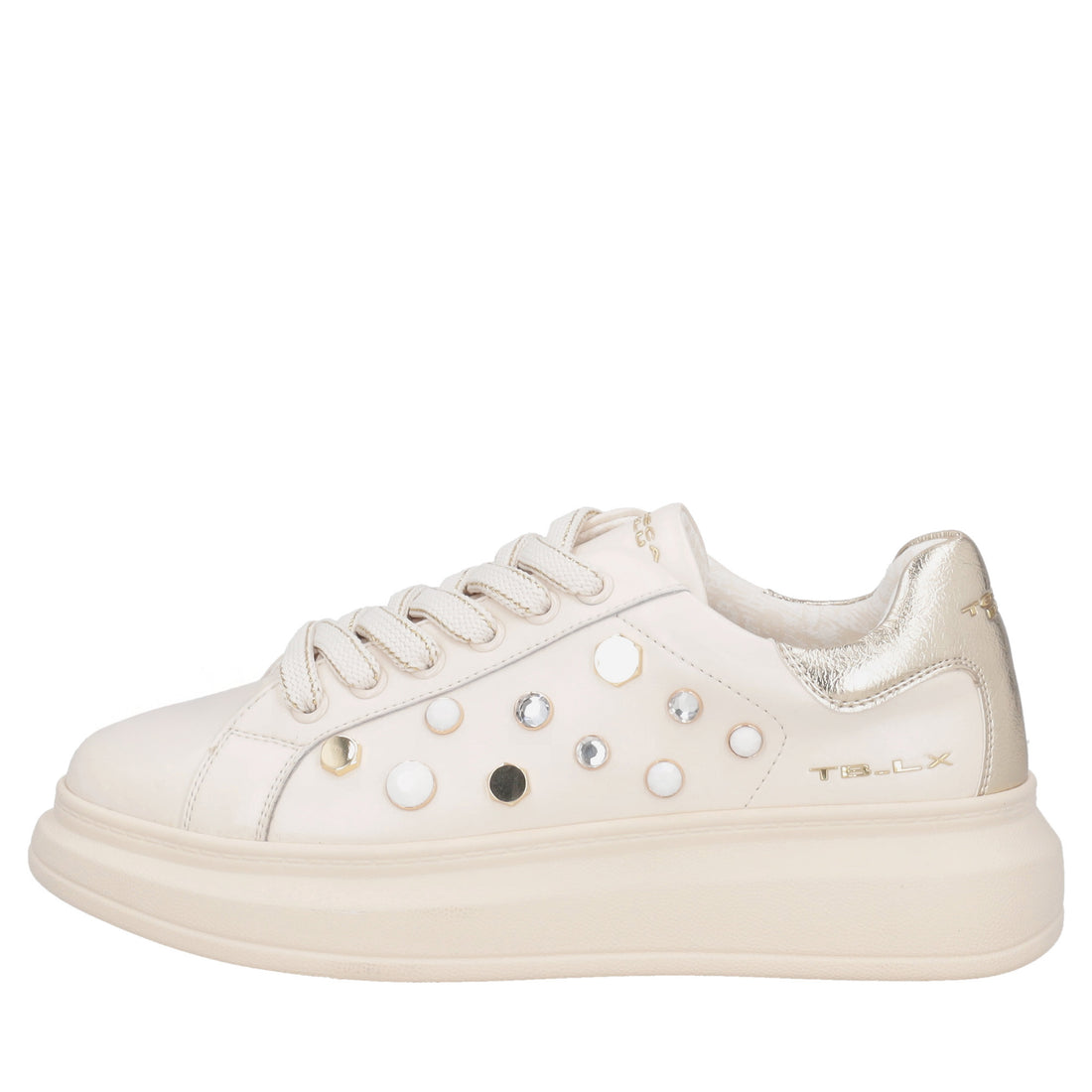 Sneaker gioiello Astrid in pelle con borchie colore beige