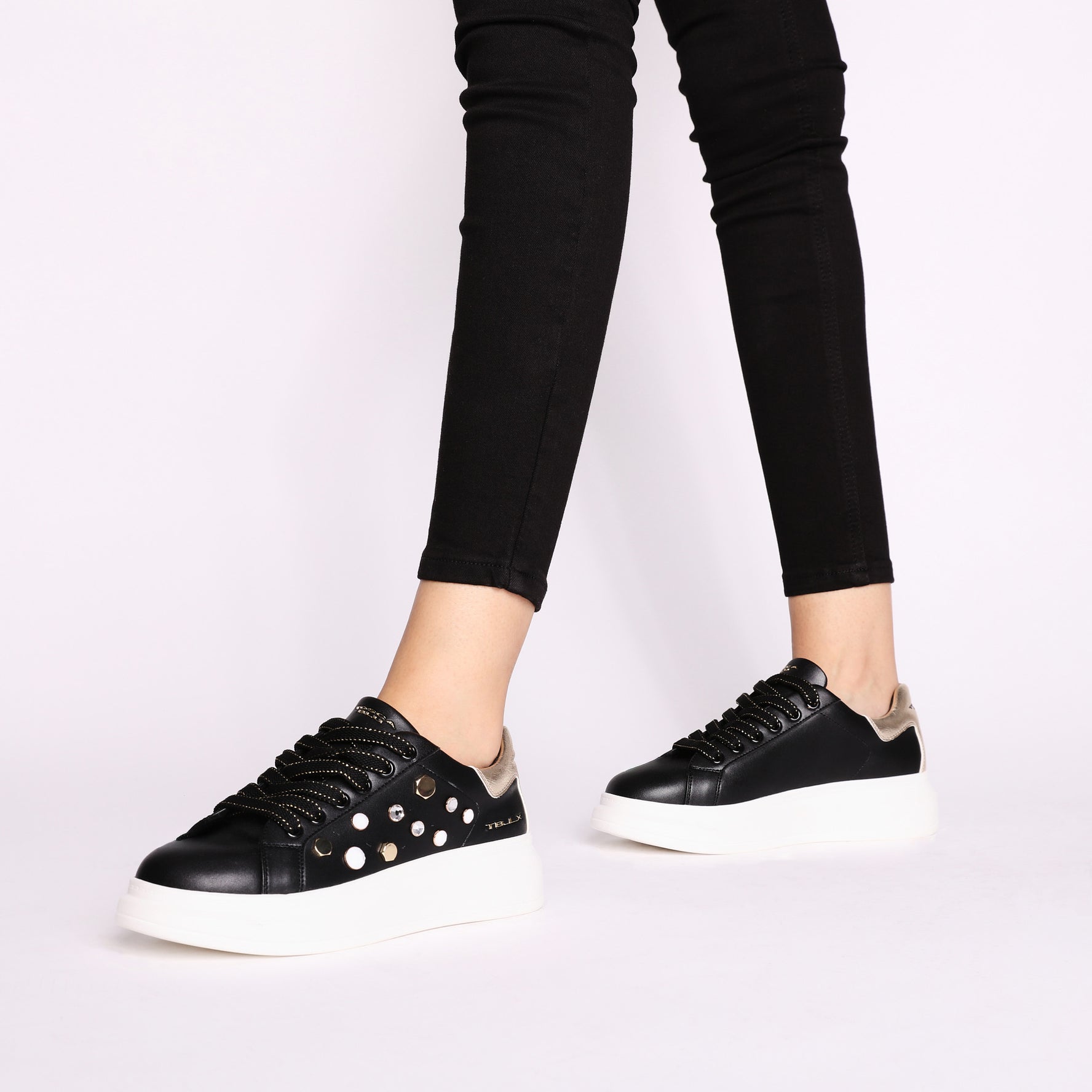 Astrid leather sneakers with studs in black
