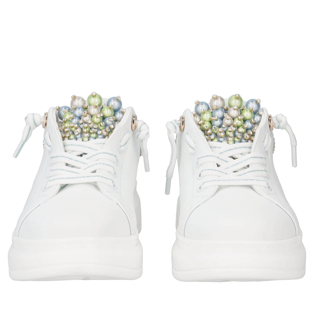 Astrid leather sneakers with white/light blue pearls