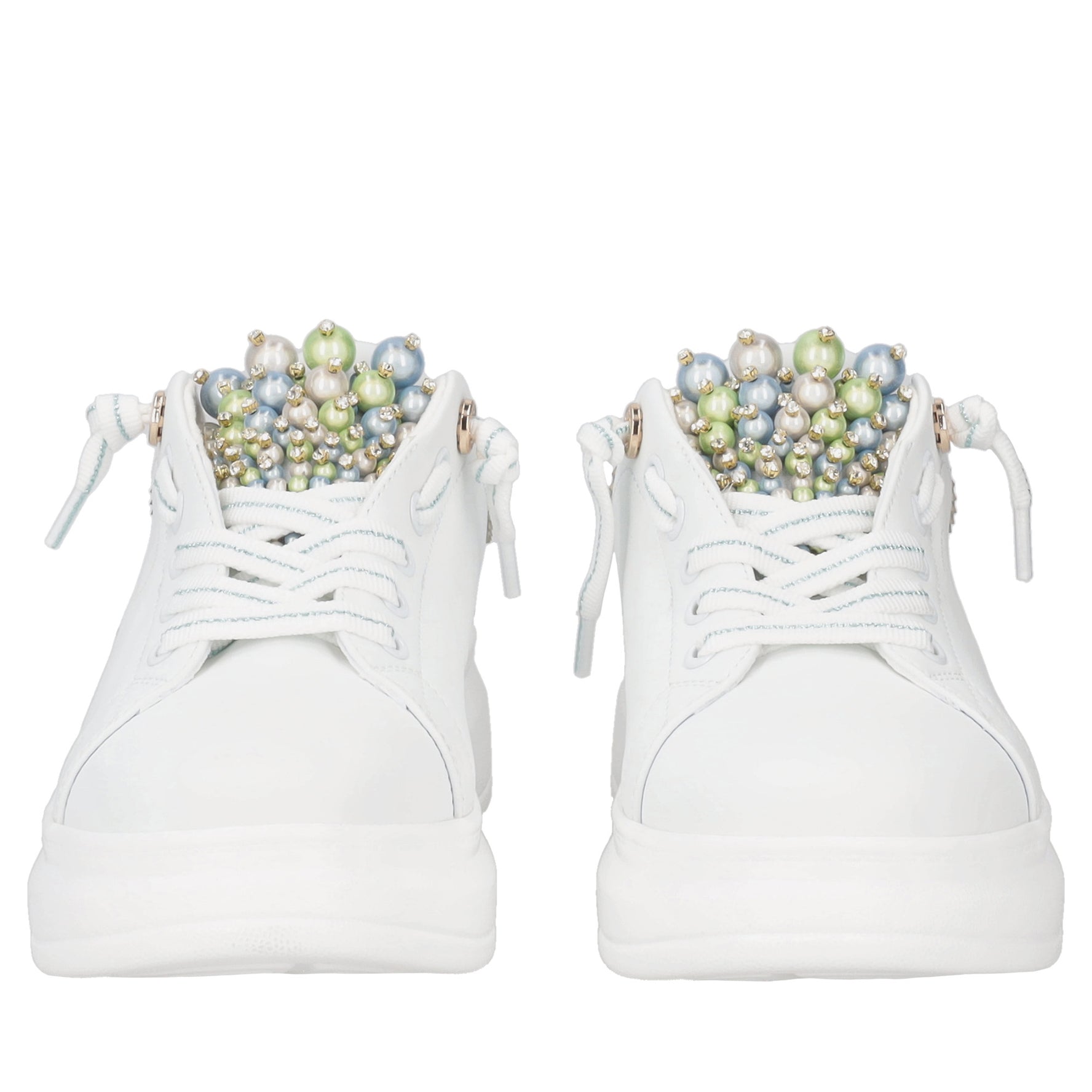 Astrid leather sneakers with white/light blue pearls