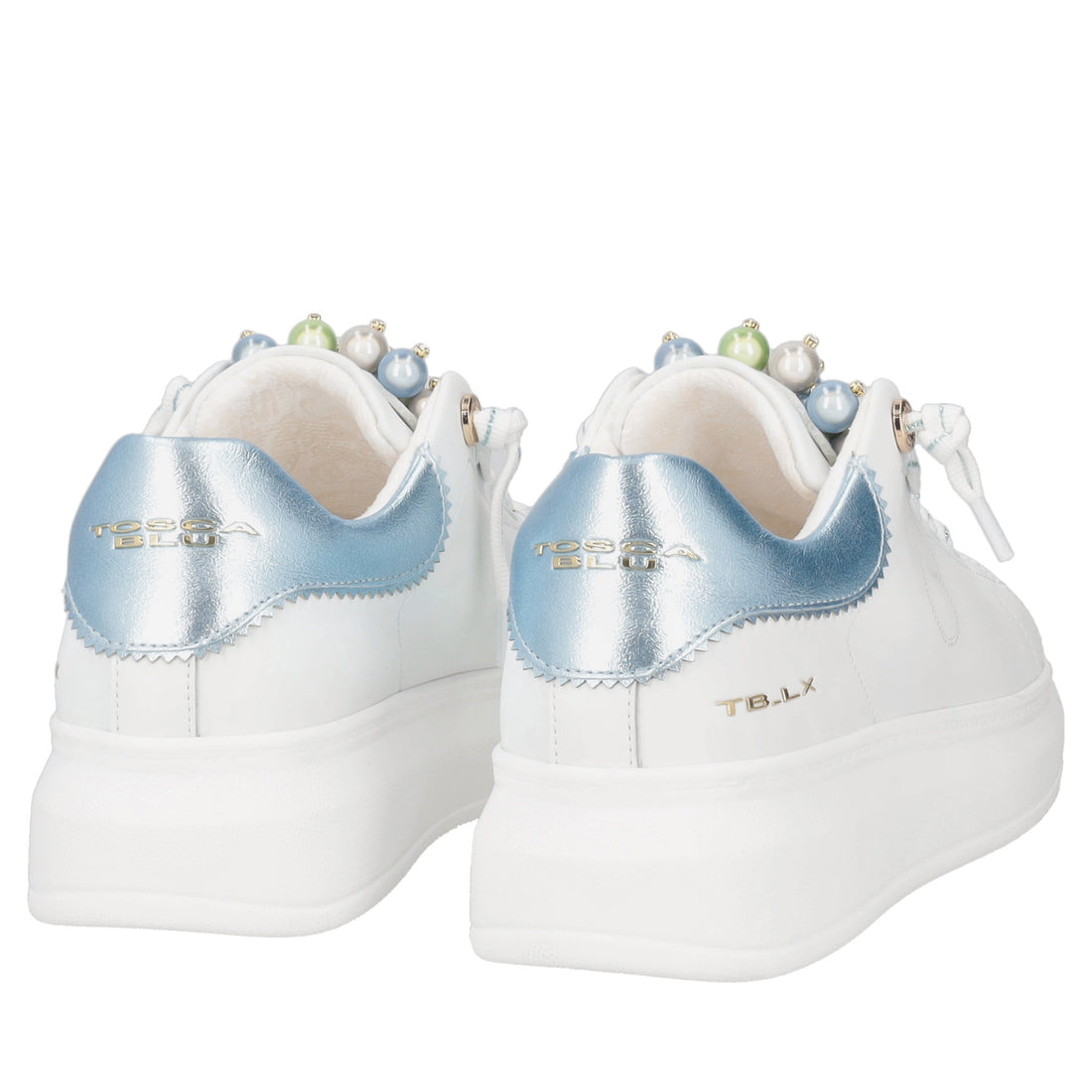 Astrid leather sneakers with white/light blue pearls
