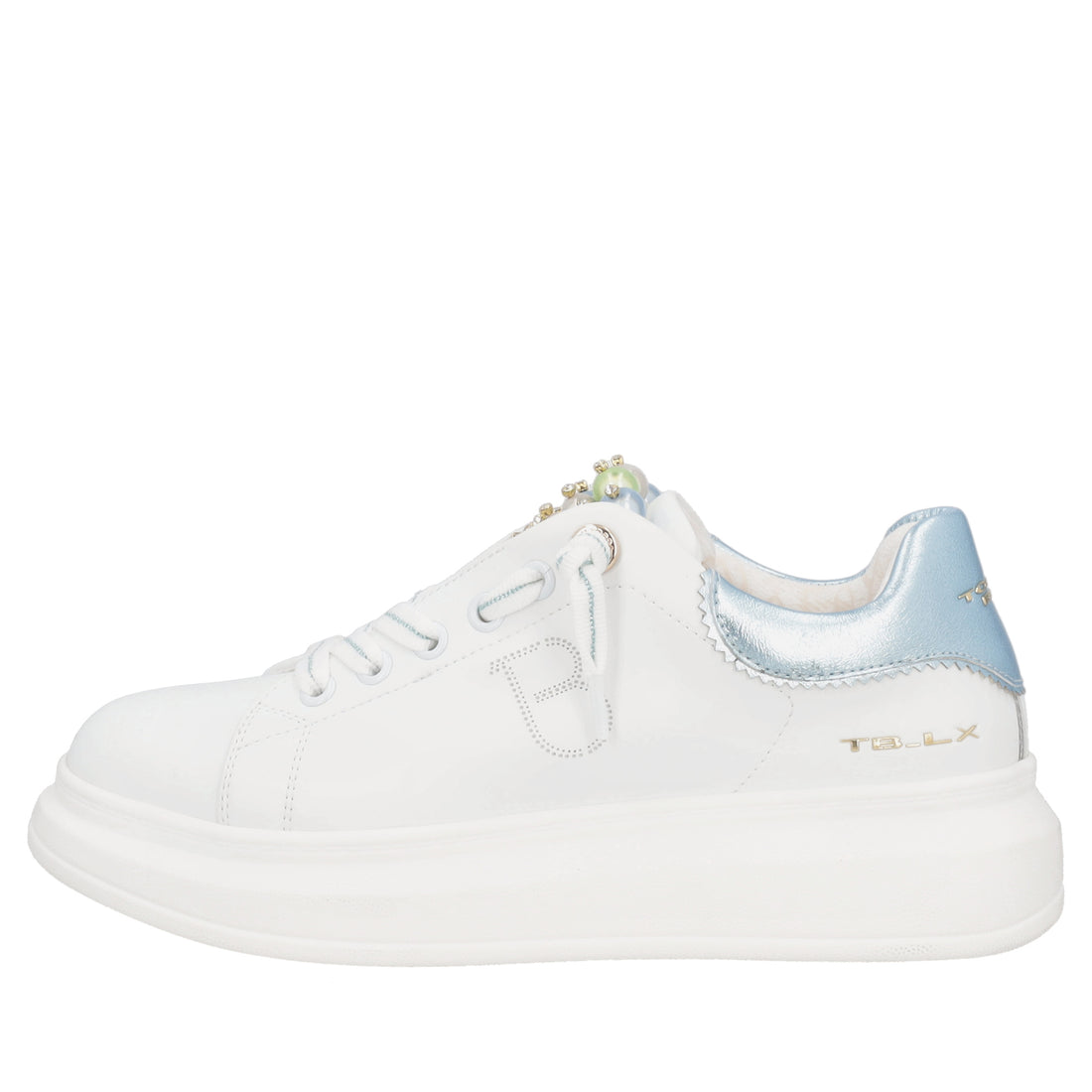 Astrid leather sneakers with white/light blue pearls