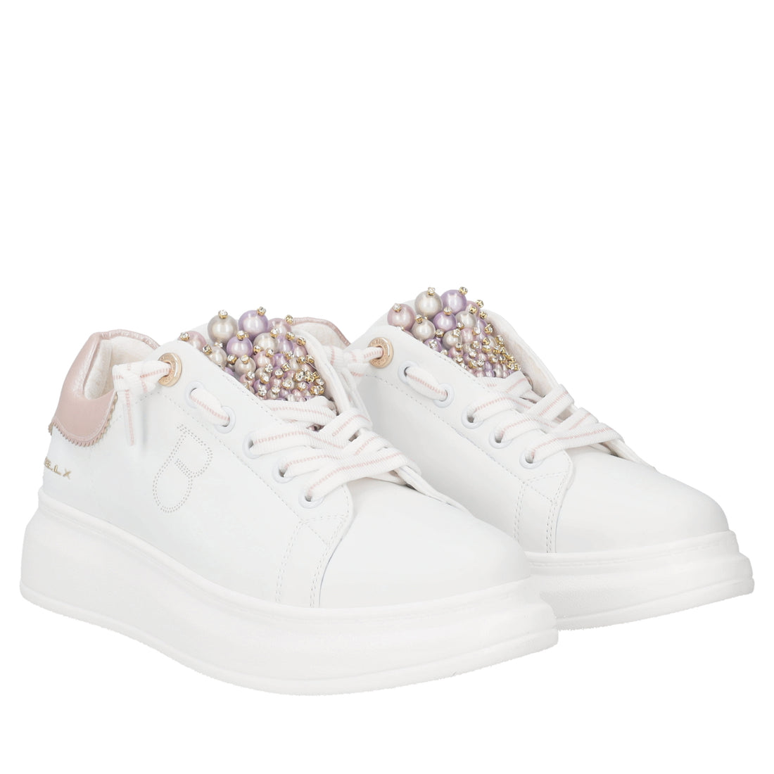 Astrid leather sneakers with white/pink pearls