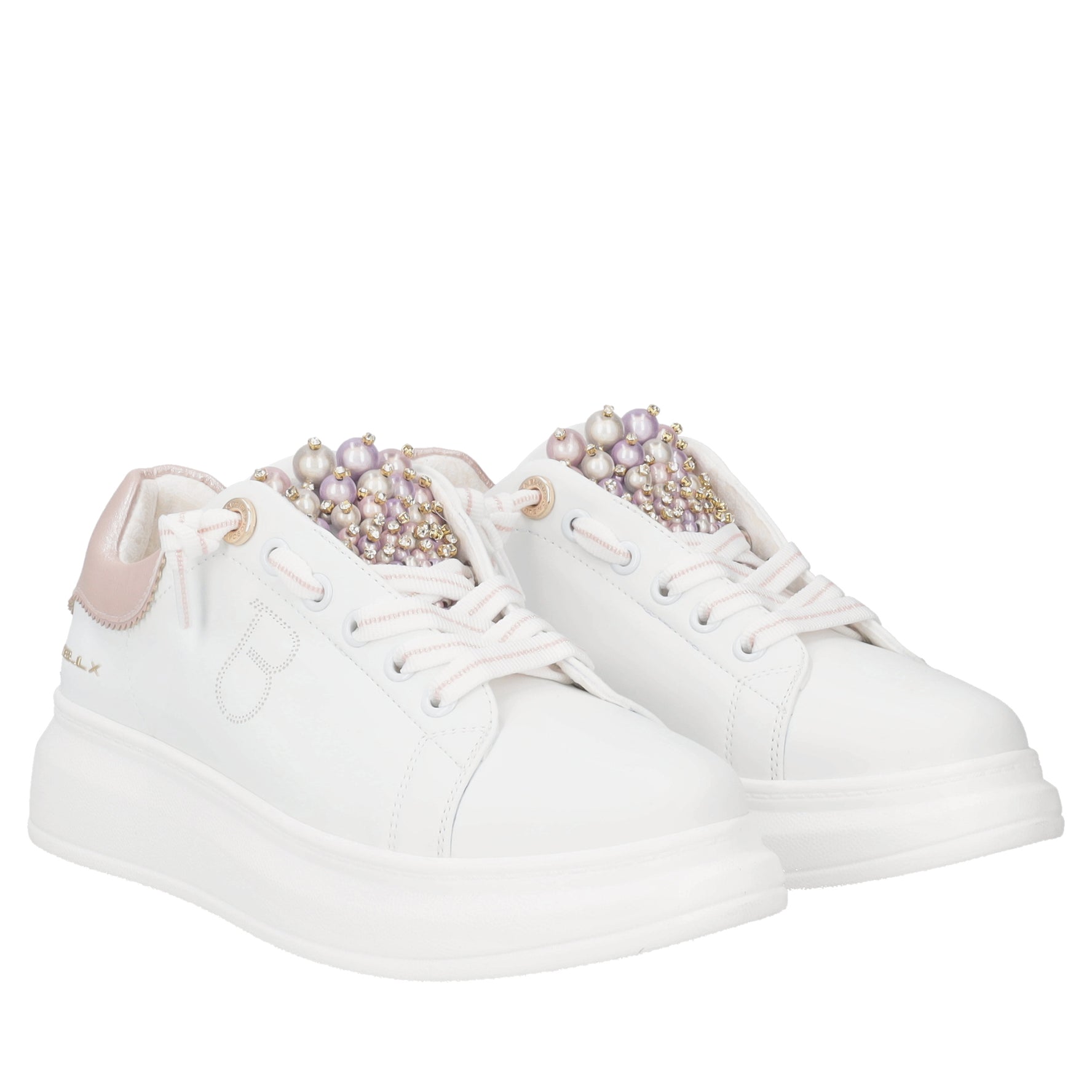 Sneaker gioiello Astrid in pelle con perle colore bianco/rosa