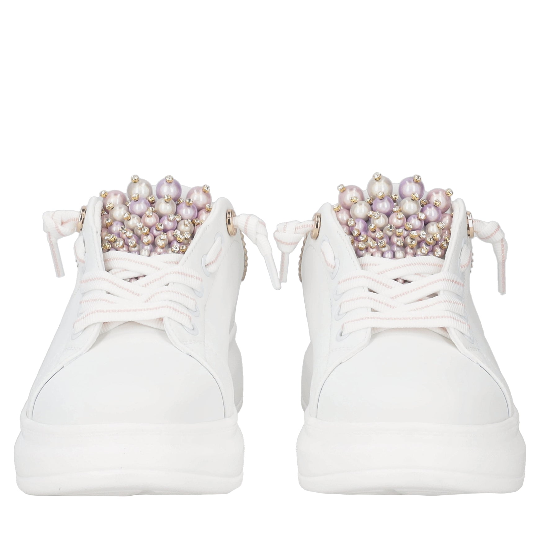 Sneaker gioiello Astrid in pelle con perle colore bianco/rosa