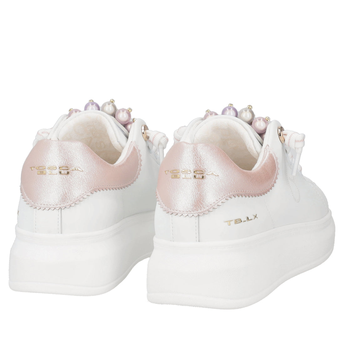Astrid leather sneakers with white/pink pearls