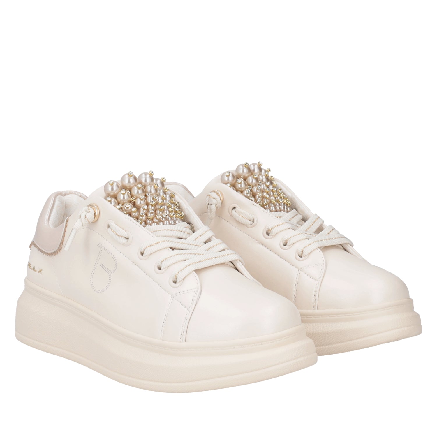 Sneaker gioiello Astrid in pelle con perle colore beige