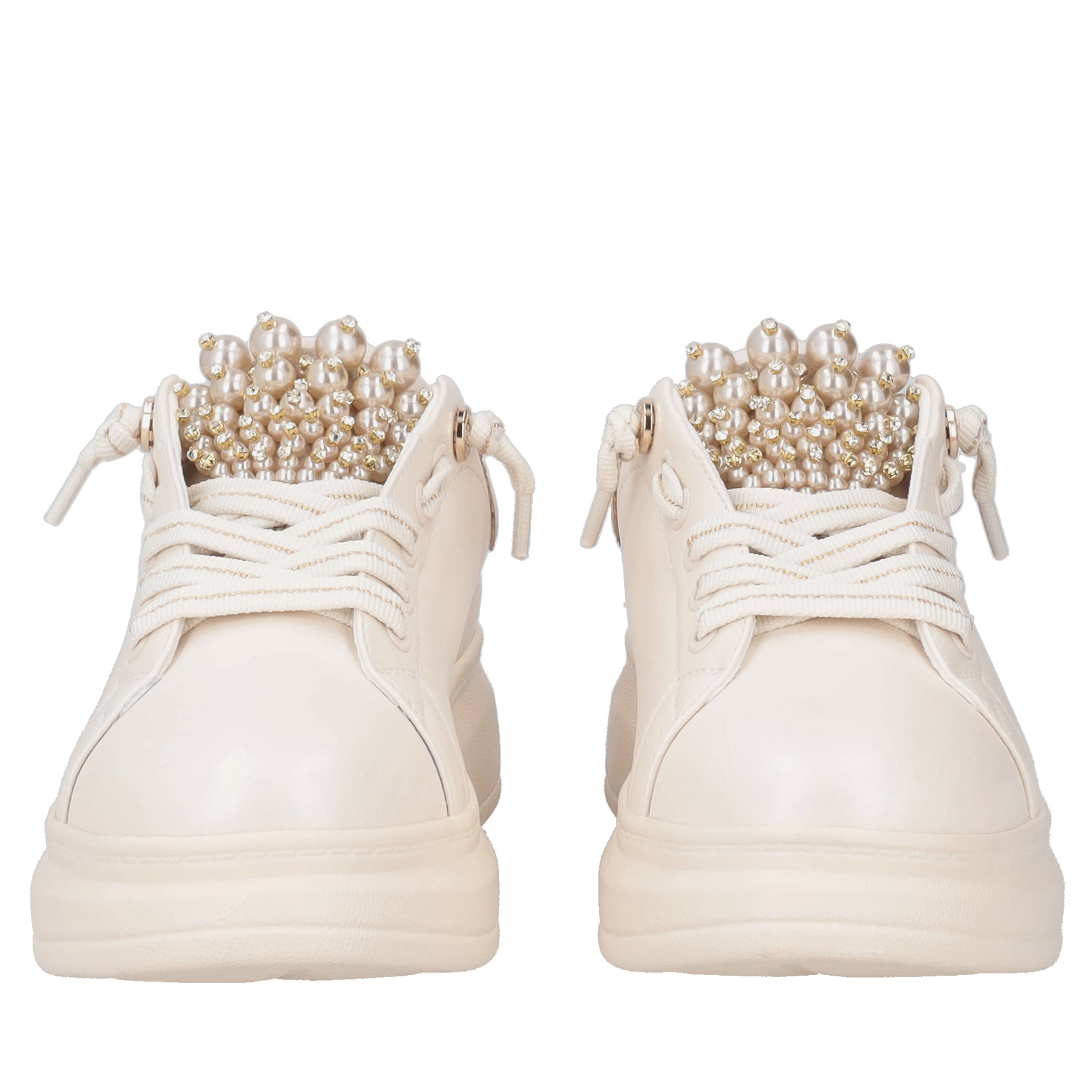 Sneaker gioiello Astrid in pelle con perle colore beige