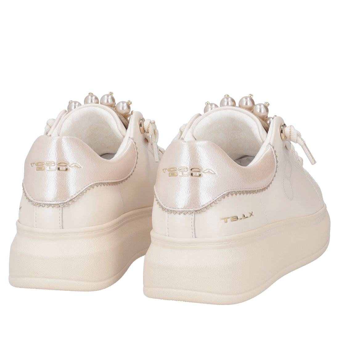 Astrid leather sneakers with beige pearls