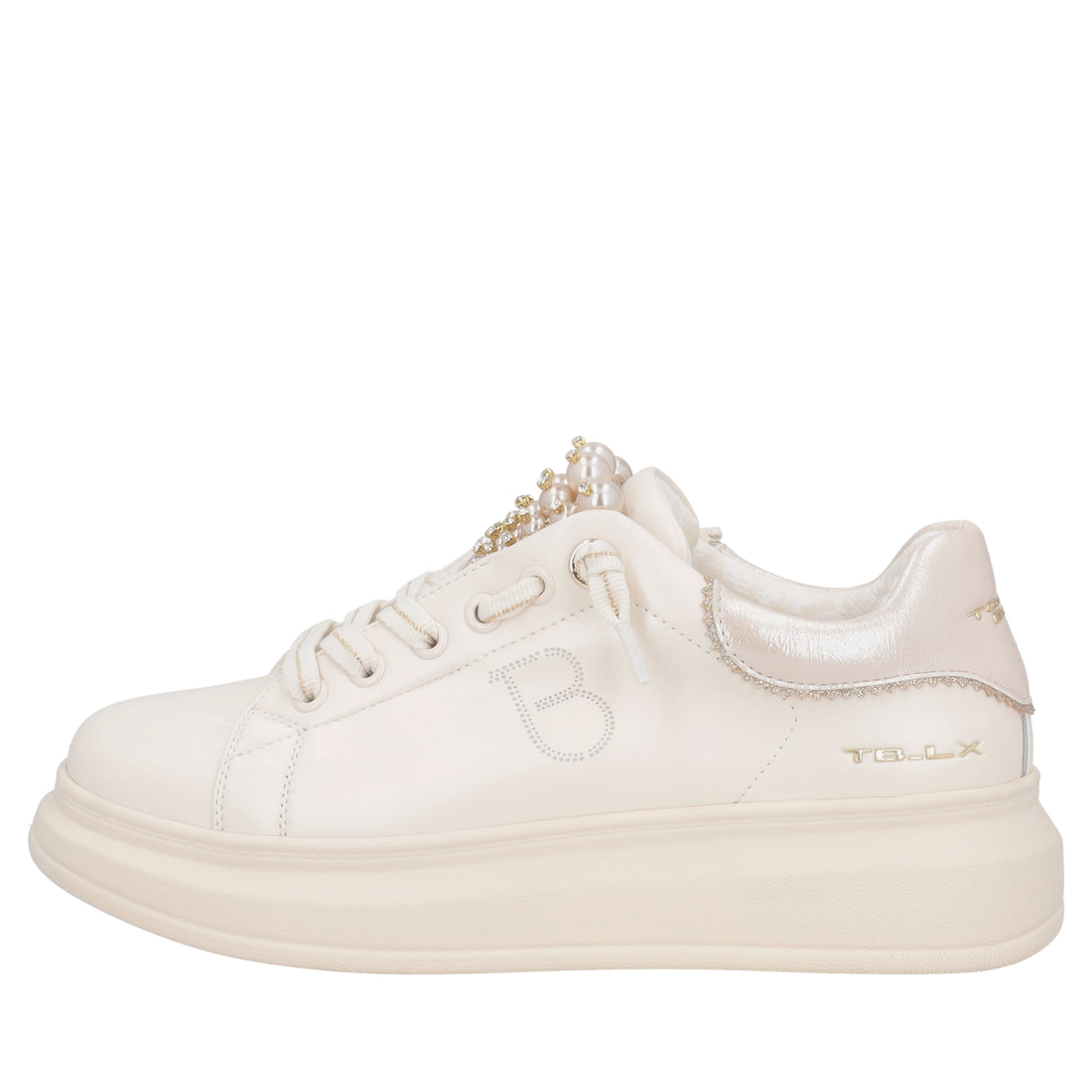 Astrid leather sneakers with beige pearls