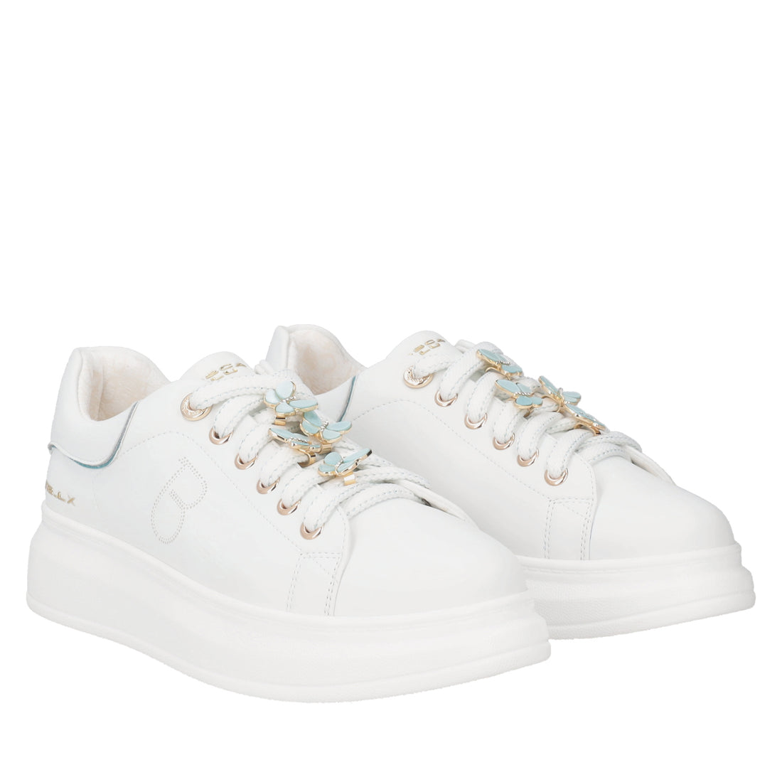 Astrid leather sneakers with white/light blue butterfly