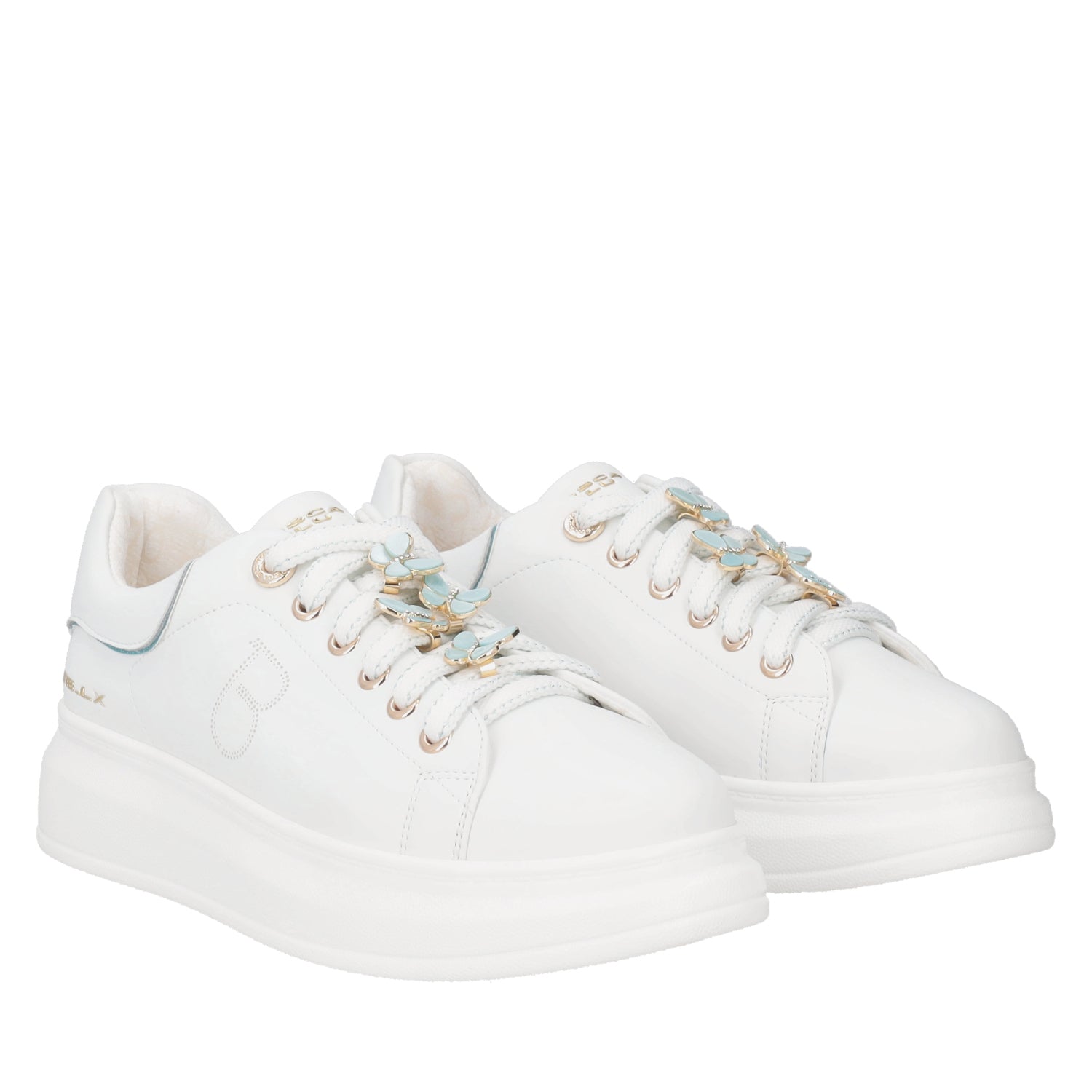 Astrid leather sneakers with white/light blue butterfly