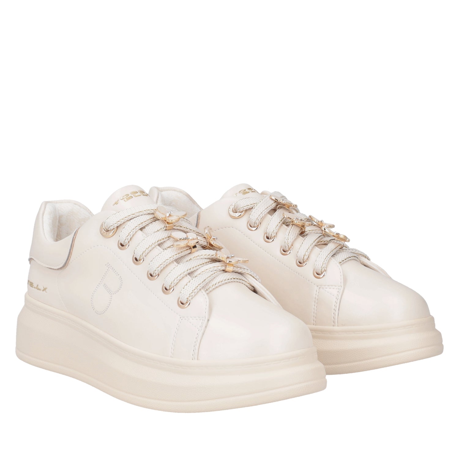 Astrid leather sneakers with beige butterfly