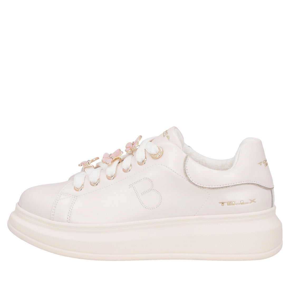 Astrid leather sneakers with pink butterflies