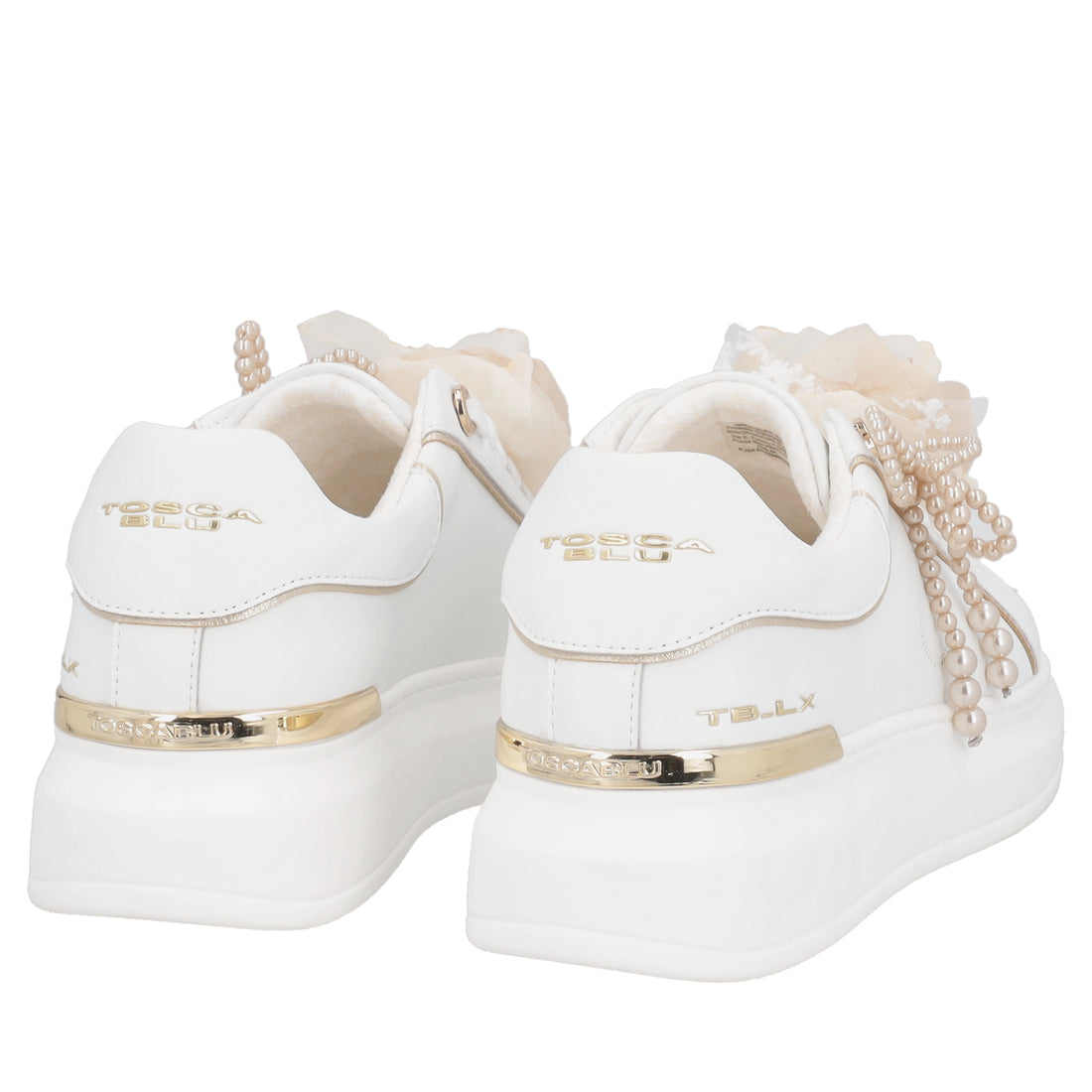 Sneaker Carol in pelle con maxi fiore in tulle colore bianco/beige