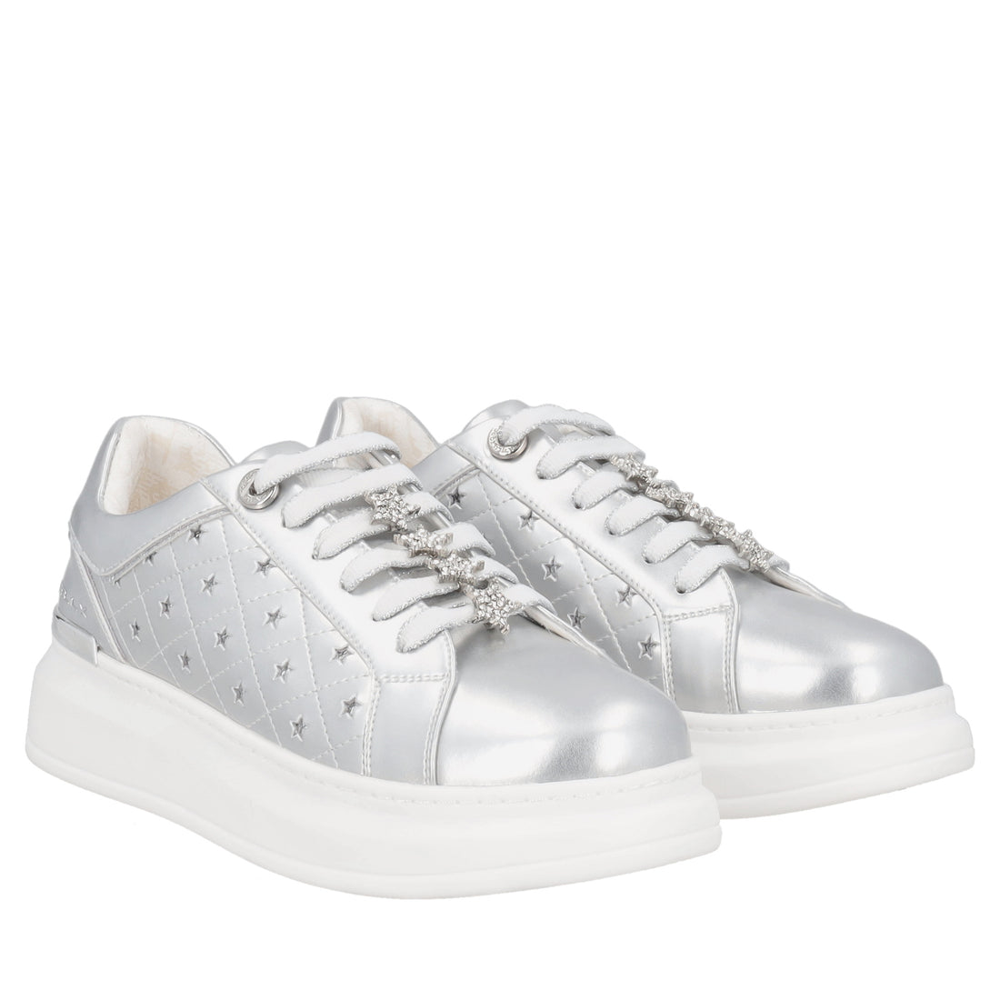 Carol leather sneakers with silver-colored rhinestone stars