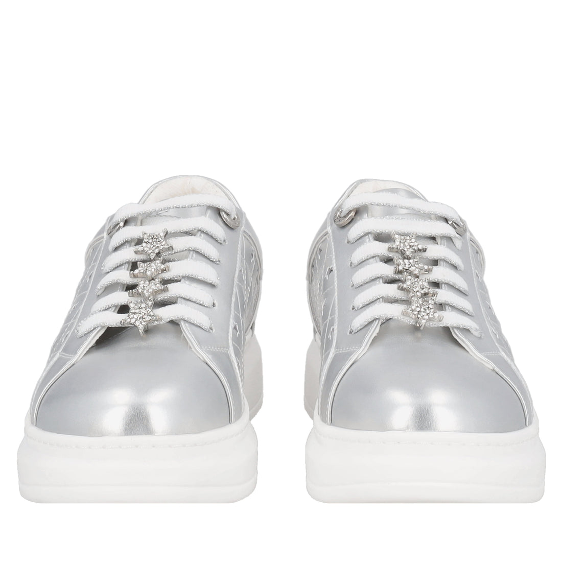 Carol leather sneakers with silver-colored rhinestone stars