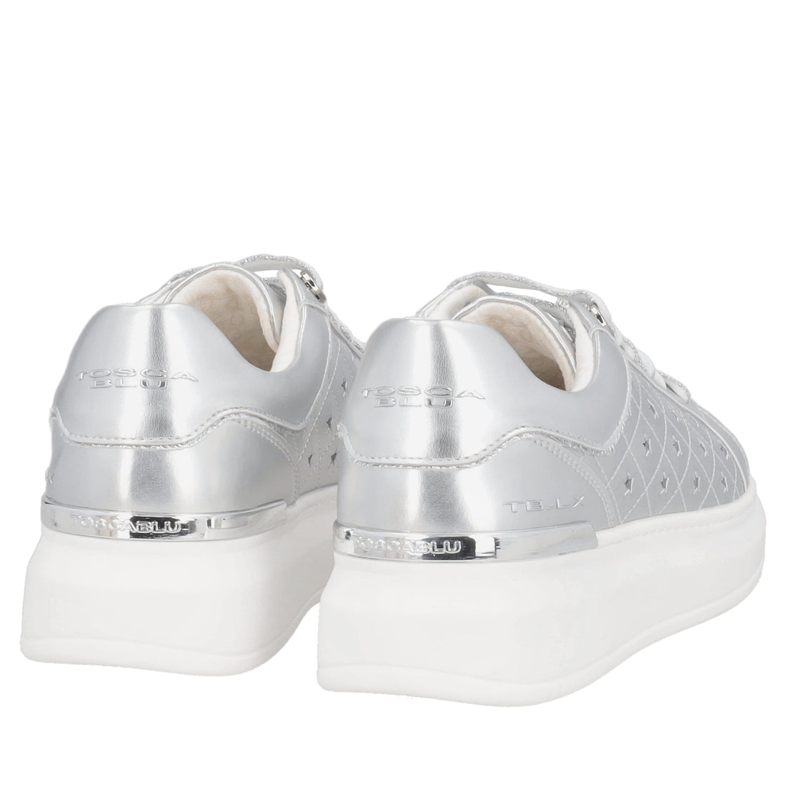Carol leather sneakers with silver-colored rhinestone stars