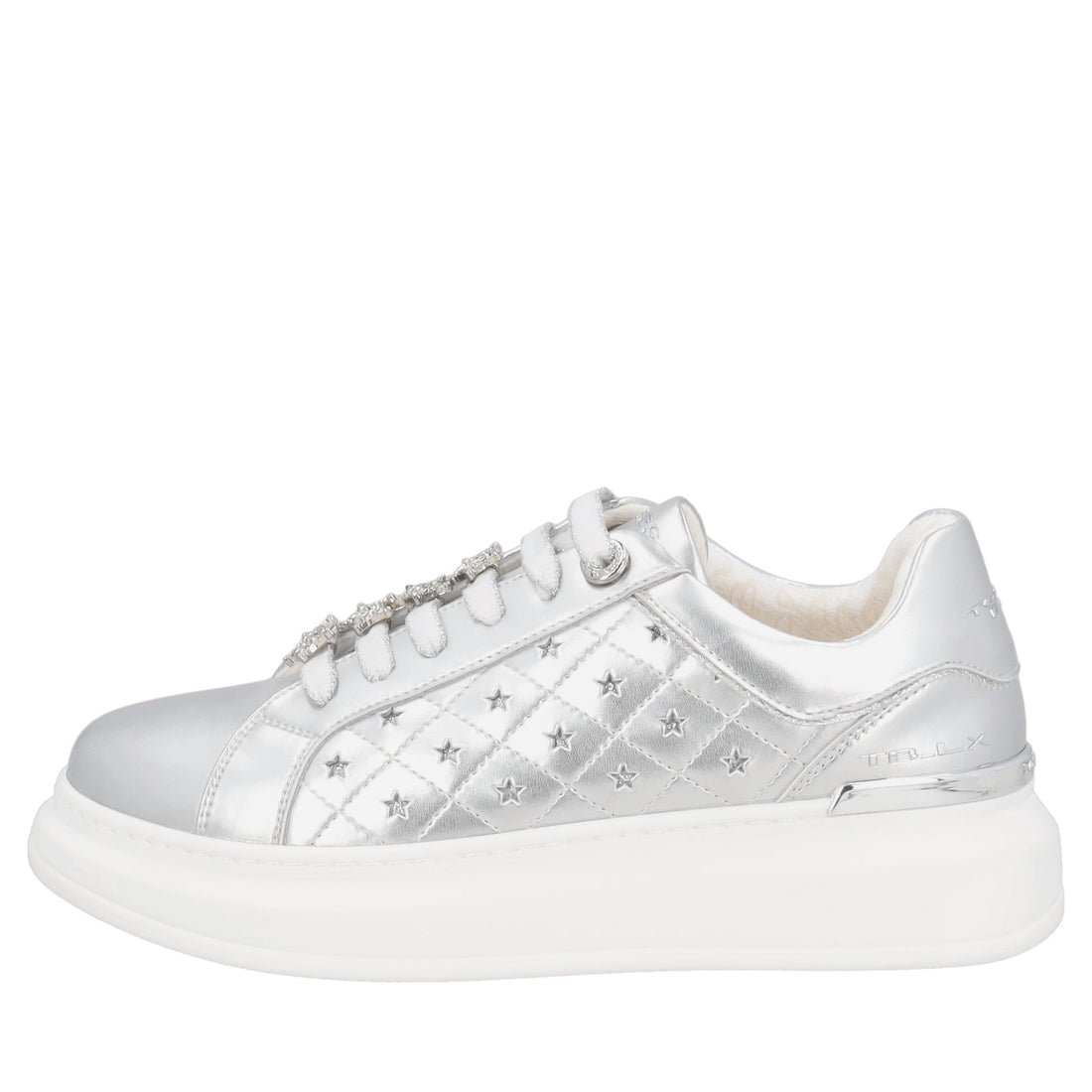 Carol leather sneakers with silver-colored rhinestone stars
