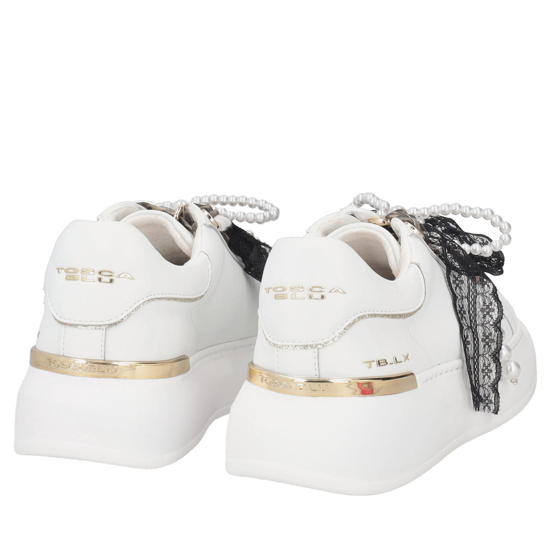 Carol leather sneakers with bows and pearls in white
