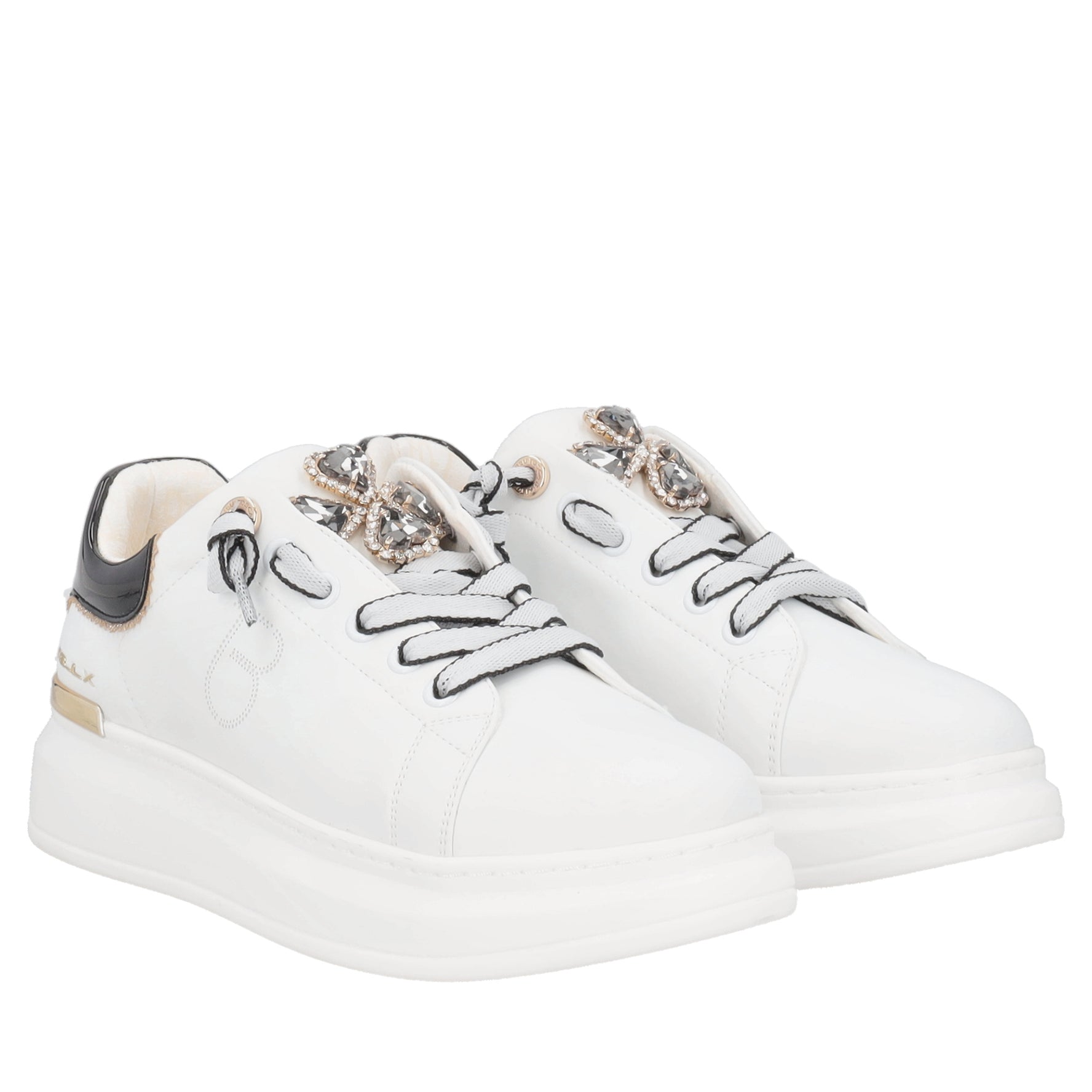 Carol leather sneakers with white/black rhinestone hearts