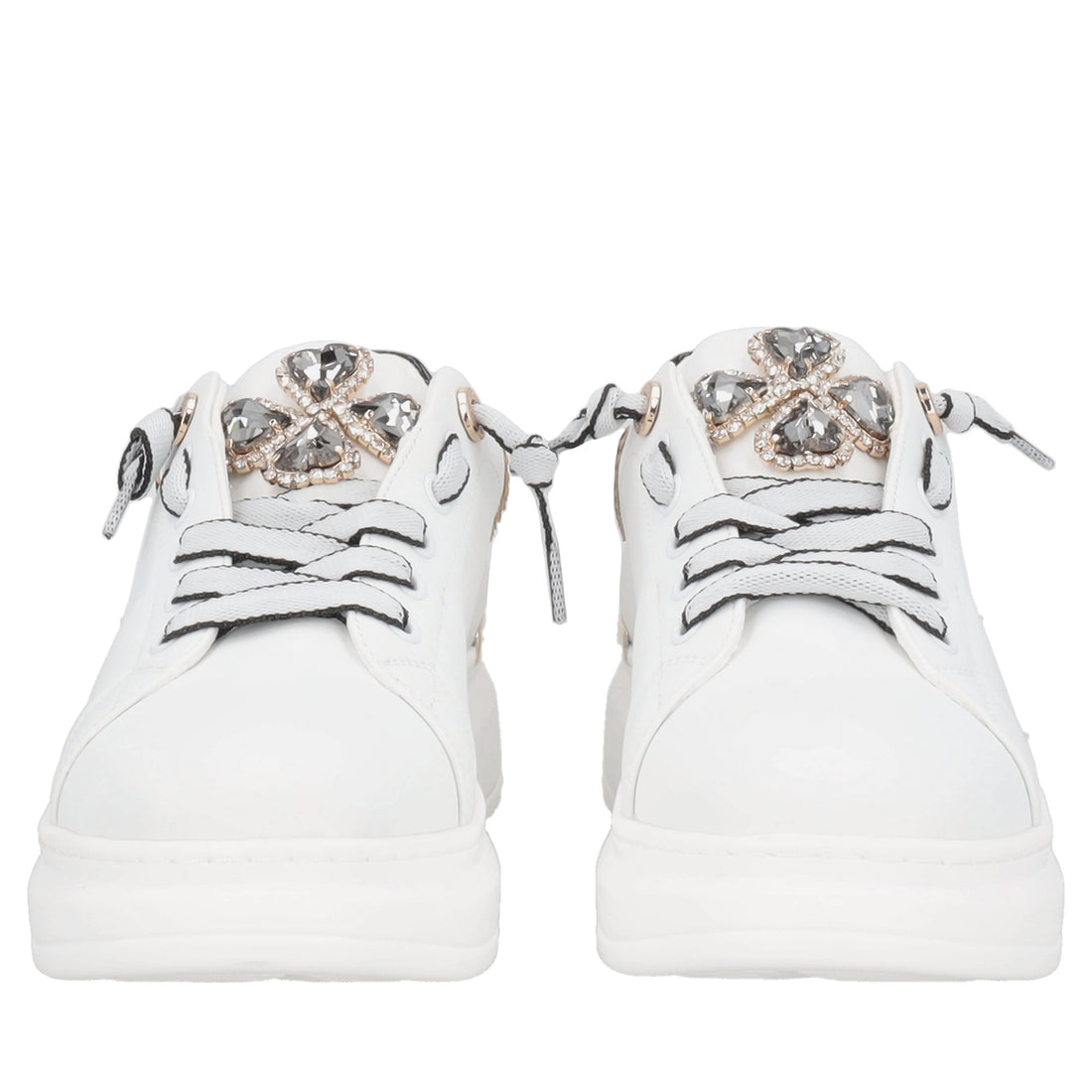 Sneaker Carol in pelle con cuori in strass colore bianco/nero