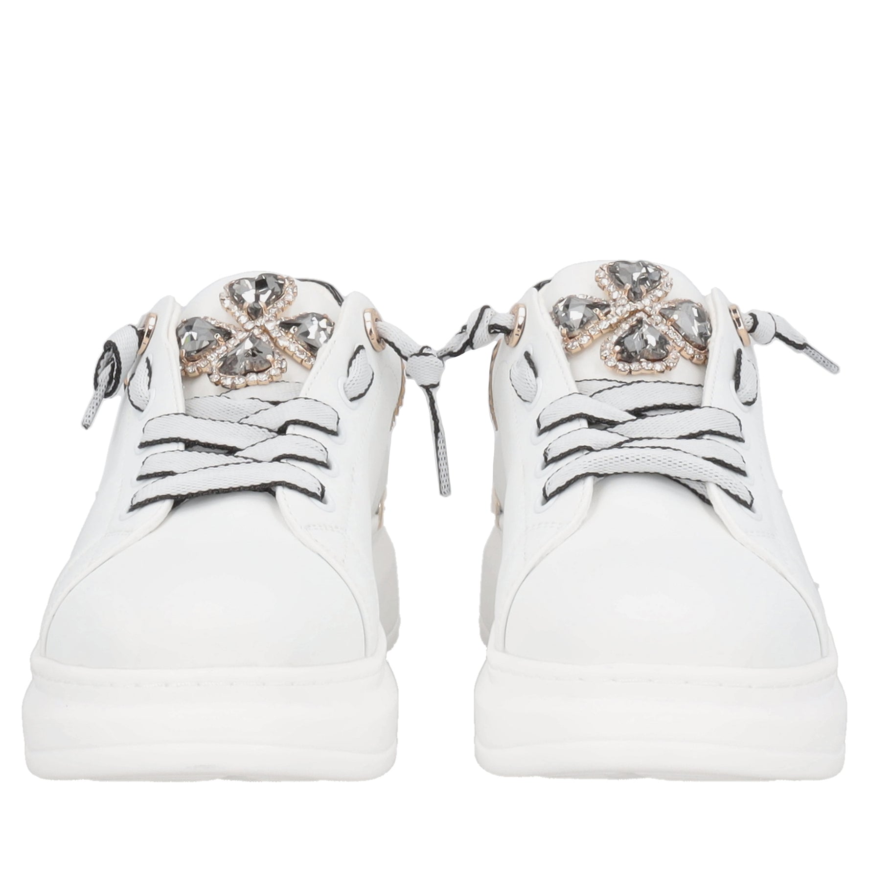 Carol leather sneakers with white/black rhinestone hearts