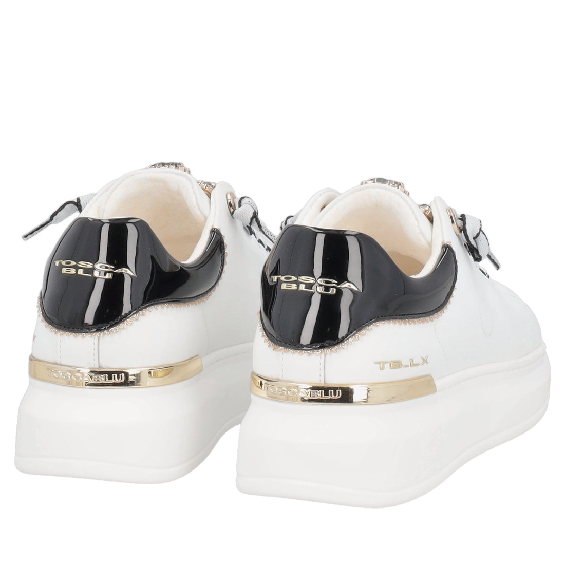 Sneaker Carol in pelle con cuori in strass colore bianco/nero